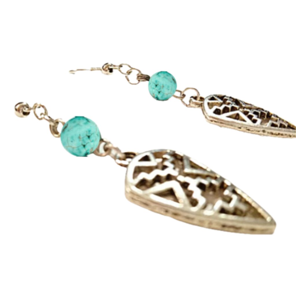 Turquoise Beaded Silver Arrowhead Earrings